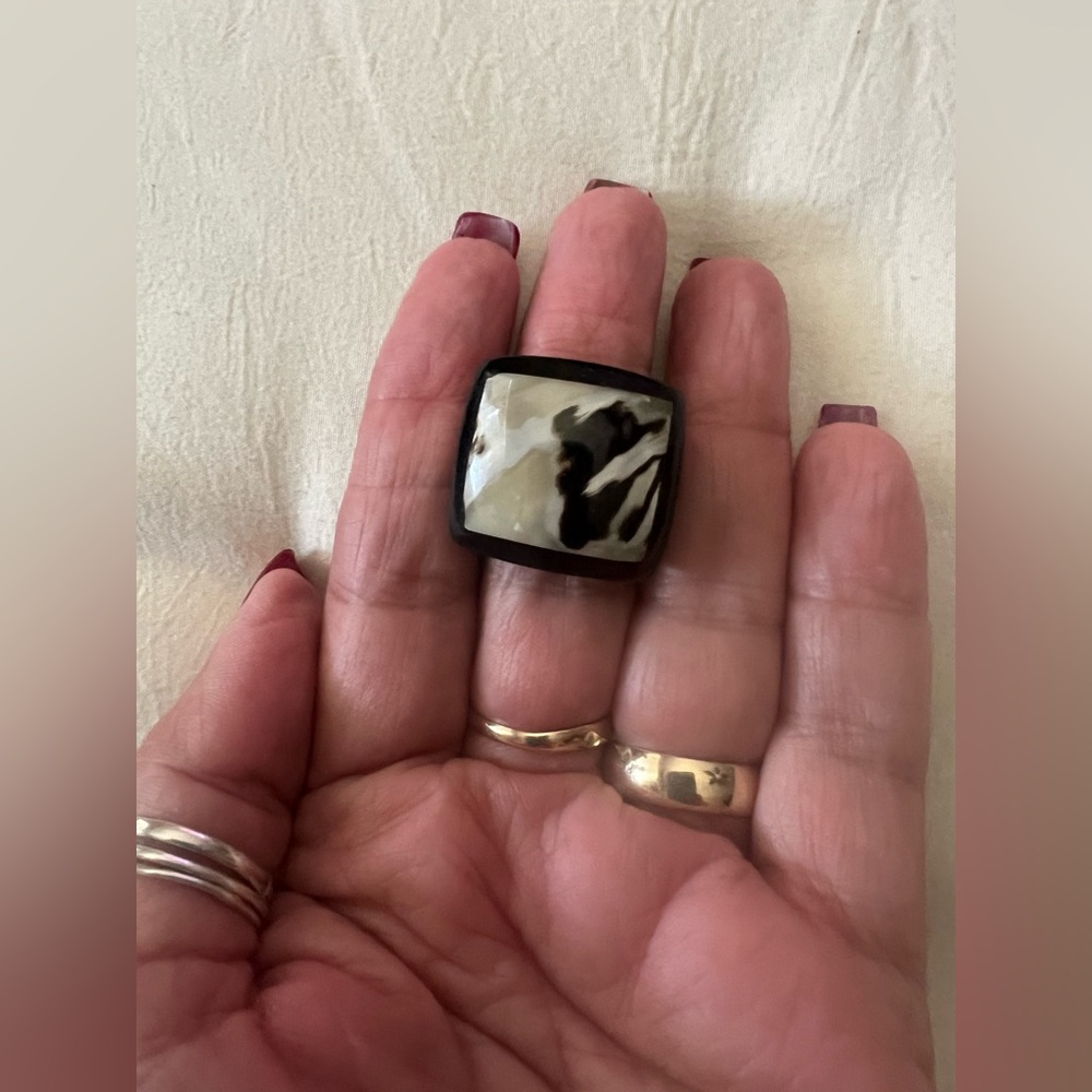 Funky Modern Black and Cream Square Ring